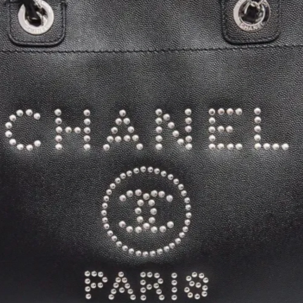CHANEL Black Caviar Leather Studded Large Deauville Tote Bag SHW - Picture 6 of 10